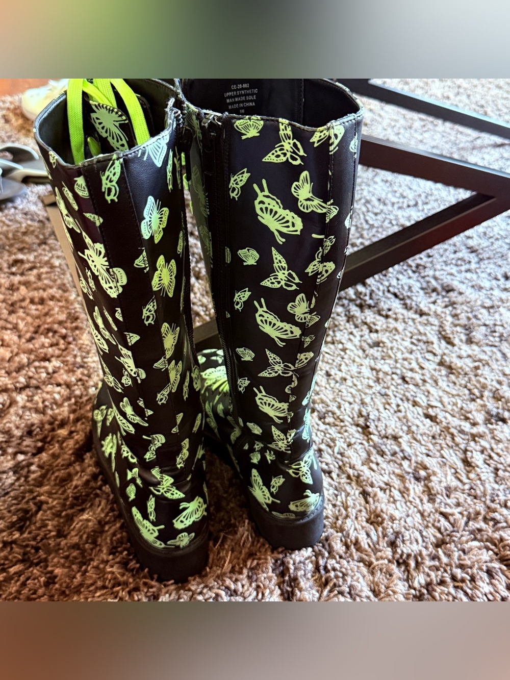 DOLLS KILL CLUB EXXX Glow In The Dark Platform Boots Butterfly Print SZ 9 - Picture 9 of 16